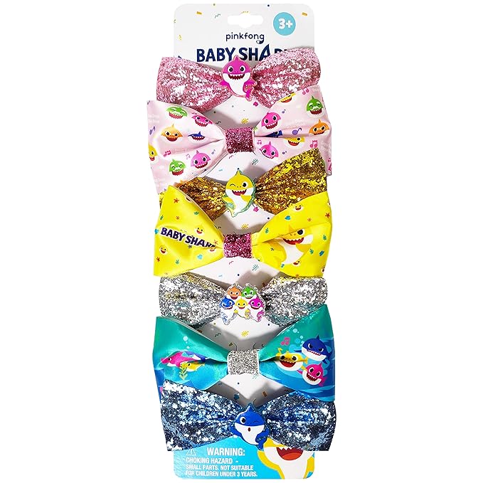 Baby Shark Kids Hair Bows - Hair Accessories Gift Set - 7 Pcs 4 Inch Bundle - Hair Bows for Girls - Different character on each clip - Alligator Clip - Ages 3 +