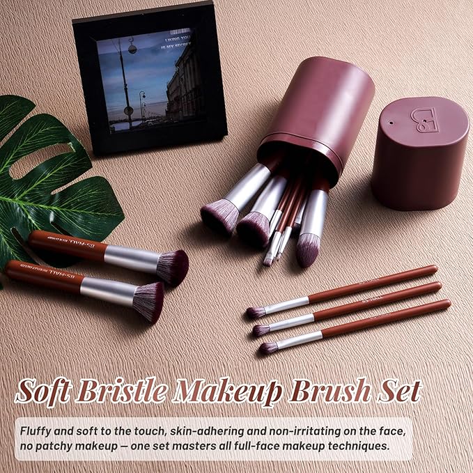 BS-MALL Makeup Brush Set 14 Pcs With Case - Foundation Brush, Concealer Brush, Blush Brush & Flawless Application – Complete Luxury Cosmetic Brush Kit For Travel & Daily Use (Brown)