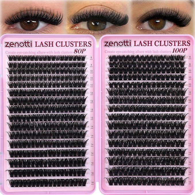 Lash Clusters 80D 100D Wispy Eyelash Clusters 544PCS Fluffy Cluster Eyelash Extensions D Curly Individual Lashes Pestañas Postizas 8-16MM Lashes Extensions for Beginners withThin Band by zenotti