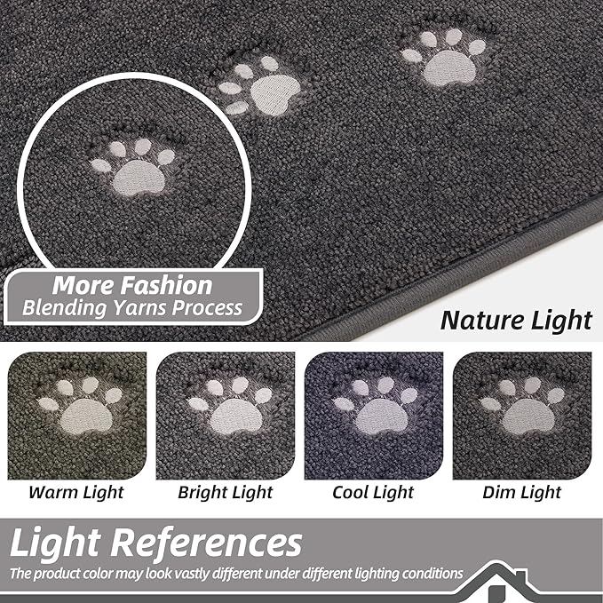 BEQHAUSE Dog Door Mat for Mud Paws Dirt Trapper Doormat Non-Slip Entryway Rugs Absorbent Welcome Mat Washable Indoor Floor Mat Low-Profile for Front Door, 36" x 60", Dark Grey