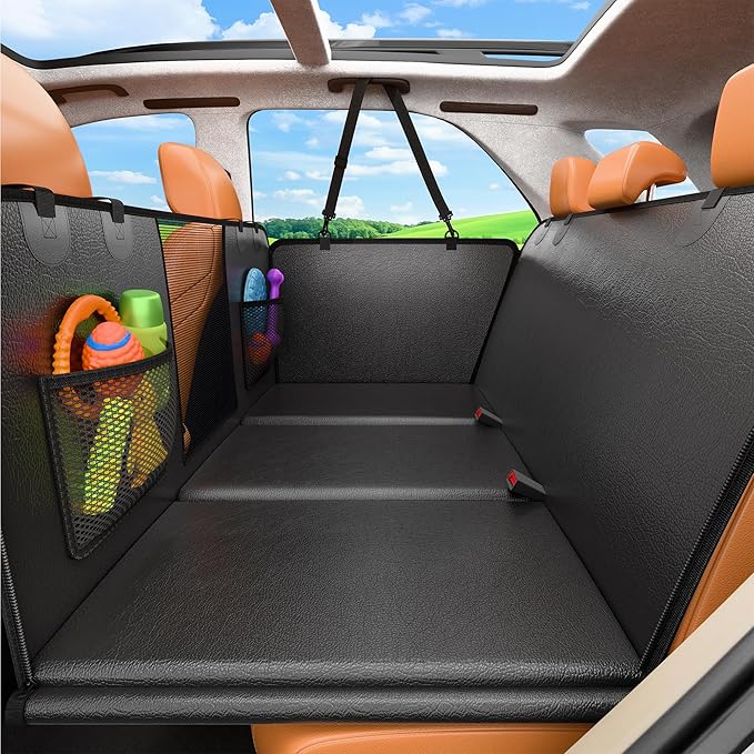 URPOWER PU Leather Back Seat Extender for Dogs – Hard Bottom Dog Car Seat Cover Holds 550 lbs, Anti-Scratch & Waterproof Dog Hammock for Cars, SUVs, Dogs Car Bed Pet Backseat Protector