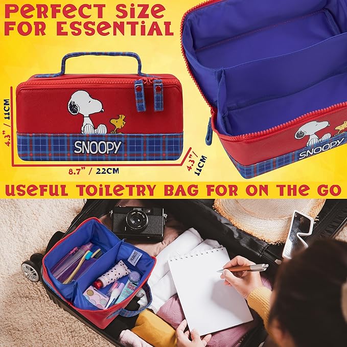 Get Trend Peanuts Snoopy Toiletry Bag, Valentines Day Gifts for Women, Teens Travel Essentials, Girls Makeup Bag, Cruise Essentials, Travel Accessories (Red Snoopy)