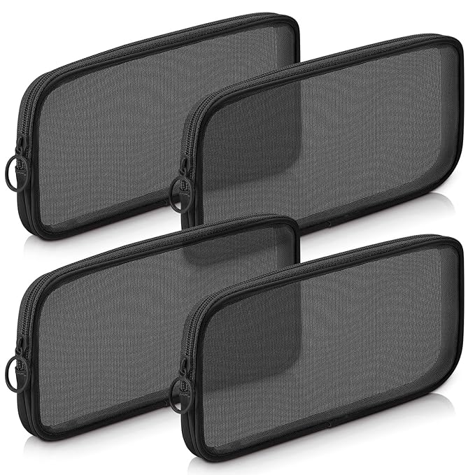 Weewooday 4 Pcs Mesh Makeup Bag Mesh Cosmetic Bag Travel Toiletry Pouch with Zipper Mini Makeup Cosmetic Purse for Daily Accessory (Mini,Black)