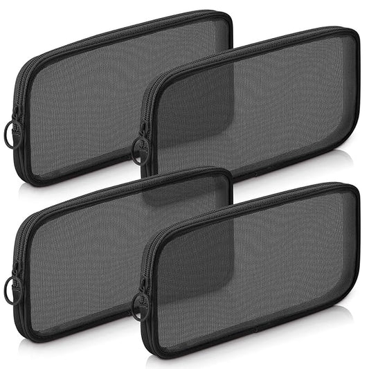 Weewooday 4 Pcs Mesh Makeup Bag Mesh Cosmetic Bag Travel Toiletry Pouch with Zipper Mini Makeup Cosmetic Purse for Daily Accessory (Mini,Black)