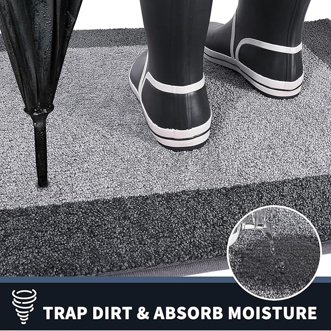 PURRUGS Dirt Trapping Door Mat 32" x 84", Non-Slip Washable Entry Mat, Dog Doormat, Front Door Mat, Super Absorbent Entrance Mat for Muddy Shoes & Paws, Light Grey & Grey
