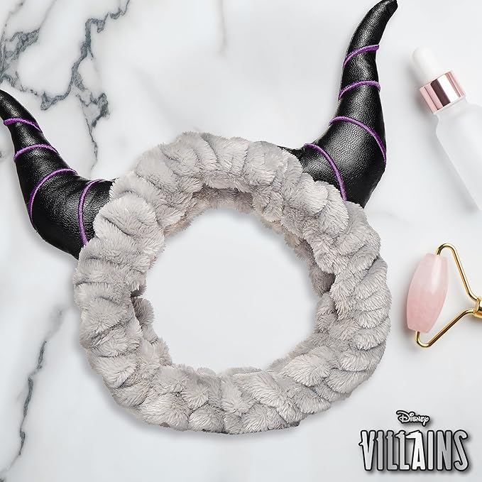 Disney Spa Headband, Soft, Plush, Adjustable, and Fun Hair Accessory for Skincare and Makeup Routines, Maleficent by Belle Masion