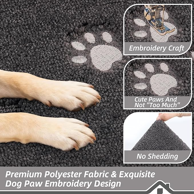 BEQHAUSE Dog Door Mat for Mud Paws Dirt Trapper Doormat Non-Slip Entryway Rugs Absorbent Welcome Mat Washable Indoor Floor Mat Low-Profile for Front Door, 32" x 70", Dark Grey