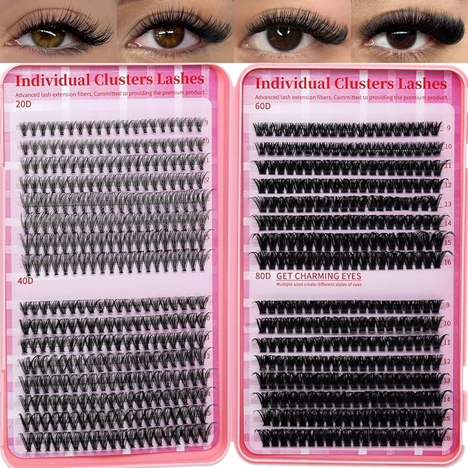 Lash Clusters 4 Style DIY Lashes Clusters Eyelash Clusters False Eyelashes Cluster Eyelash Extensions Wispy Lash Clusters Pestañas Postizas Naturales Soft Cluster Lashes(640pcs 20D+40D+60D+80D,9-16mm)
