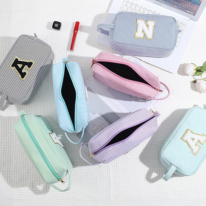 YOOLIFE Birthday Gifts for 6 7 8 9 10 11 12 13 14 15 Year Old Teen Girl - Initial Makeup Bag Letter Toiletry Pouch Cosmetic Case, Personalized Teen Girl Gifts Trendy Stuff, Blue C