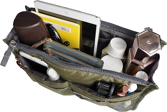 Vercord Purse Organizer Insert for Handbags Bag Organizers Inside Tote Pocketbook Women Nurse Nylon 13 Pockets Army Green Medium