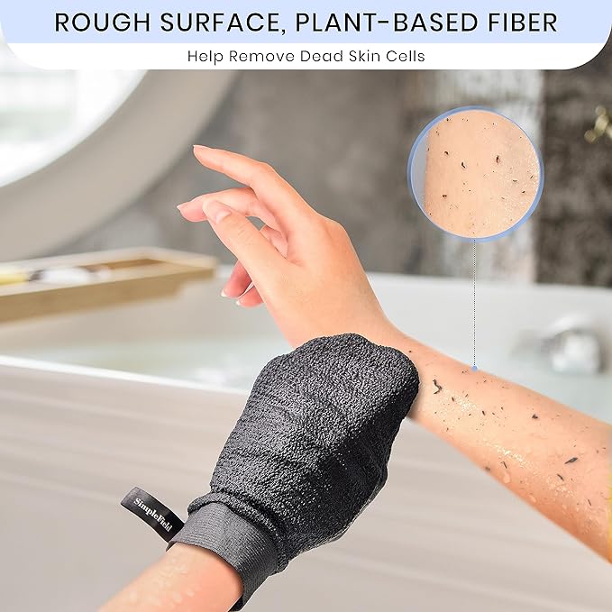 SimpleField Korean Exfoliating Mitt for Remove Dead Skin. 2 Pack 100% Viscose Kessa Deep Exfoliating Gloves for Body Scrub, Keratosis Pilaris and Self Tanning Removal. Easily Smooth Skin Surface.