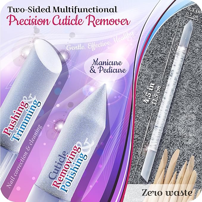 GLADZY Glass Cuticle Pusher Tool - Dual Ended Manicure Stick, Etched Crystal Glass Cuticle Remover, Callous and Dry Skin Fingertip File, Nail Shaper, Professional Nail Care, Ethically Made in EU