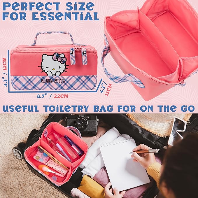 Get Trend Hello Kitty Toiletry Bag, Valentines Day Gifts for Women, Teens, Travel Essentials, Girls Makeup Bag Airplane, Cruise Essentials, Travel Accessories (Pink Hello Kitty)
