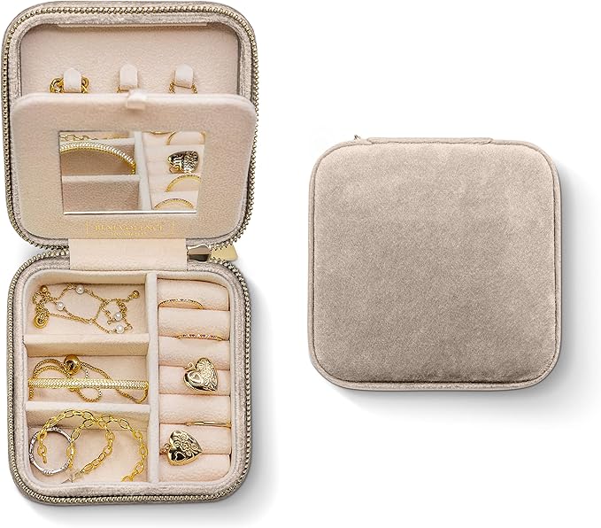 Benevolence LA Plush Velvet Jewelry Box | Travel Jewelry Case Organizer with Mirror | Featured in Oprah's Favorite Things | Best Gifts For Daughter, Girlfriend, Mom | Gifts For Her - Sage