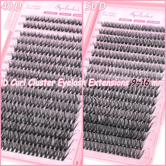 Manga Lash Clusters, 640 Pcs Eyelashes Clusters Extensions 9-16mm Individual Lashes D Curl Fluffy Wispy False Eyelashes Thin Band (40D&50D)