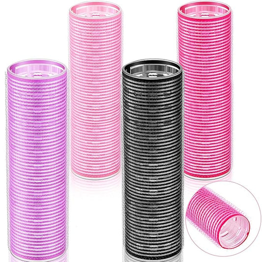WILLBOND 4 Pcs Long Hair Rollers for Bangs Aluminum Core Curlers Thermal Self Grip Roller for Long and Medium Hair Women Hairstyle(4.1 x 1.2 Inch,Rose Red, Light Pink, Purple, Black)