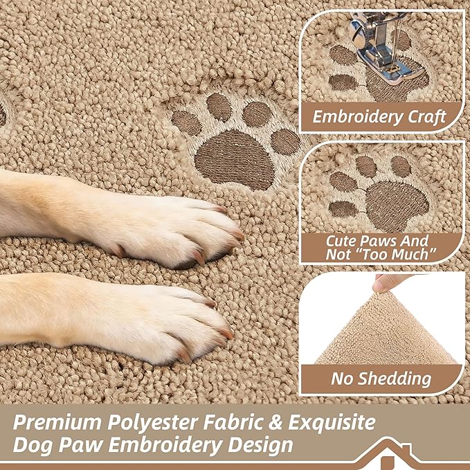 BEQHAUSE Dog Door Mat for Mud Paws Dirt Trapper Doormat Non-Slip Entryway Rugs Absorbent Welcome Mat Washable Indoor Floor Mat Low-Profile for Front Door, 20" x 32", Beige