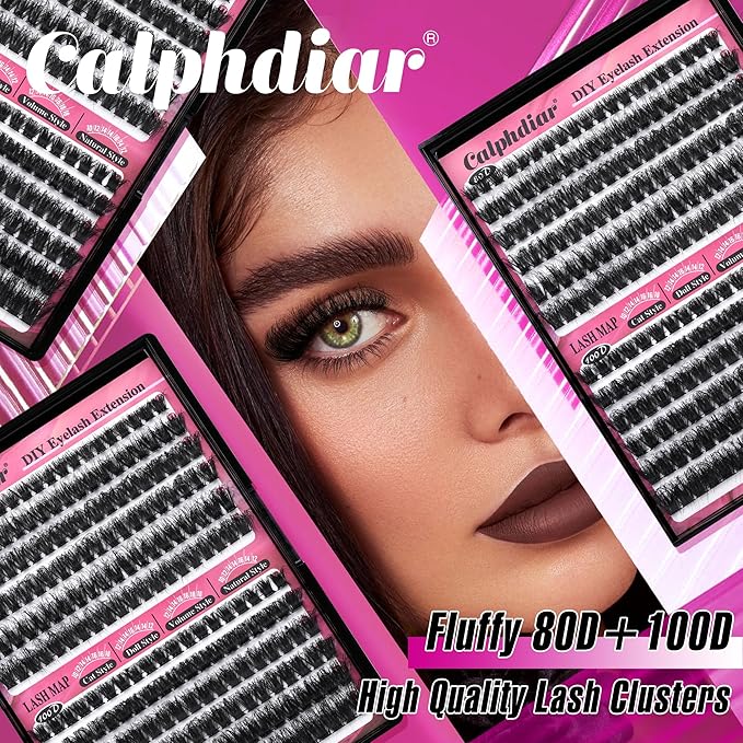 Calphdiar Lash Clusters 80D+100D Thick Eyelash Clusters D-curly Cluster Eyelash Extensions Russian Cluster Lashes Wispy Lashes Clusters 234pcs False Mink Eyelashes 10-18mm DIY Lash Extension