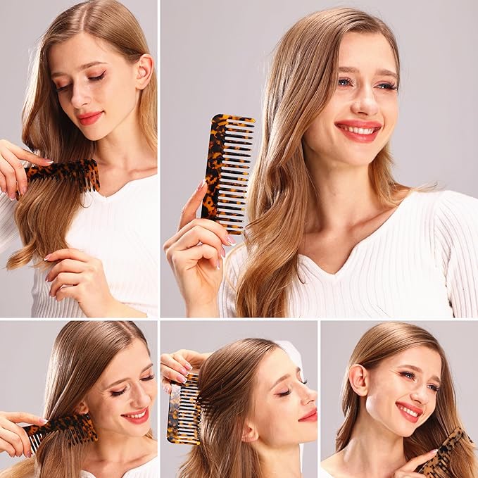 Fsmiling Wide Tooth Comb Large Detangling Comb Cellulose Detangler Comb for Women Thick Curly Wavy Wet Dry Hair 2 Pack,Tortoise shell