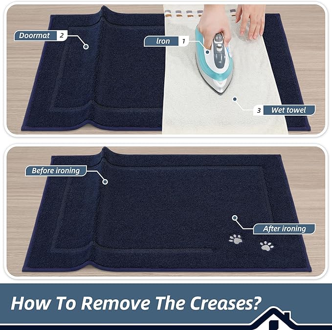 BEQHAUSE Dog Door Mat for Mud Paws Dirt Trapper Doormat Non-Slip Entryway Rugs Absorbent Welcome Mat Washable Indoor Floor Mat Low-Profile for Front Door, 24" x 36", Navy Blue