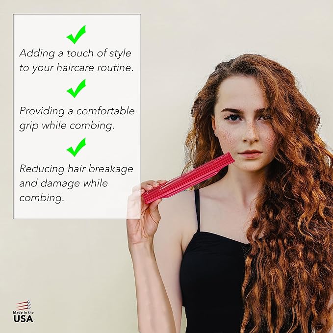 Allegro Combs 3-Row Detangling Comb, Wide Tooth Curl Defining Brush, Perfect for Women Curly Hair Stylists, Curl Defining Comb, Pink, Made In The USA, 1 Piece