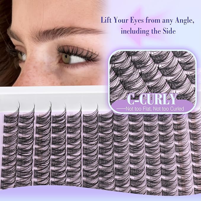 Cluster Lashes Wispy Natural Eyelash Clusters DIY Lash Extension C-curly Cluster Eyelash Extension 10-16MM Individual Lashes Thin Lash Band by Newcally