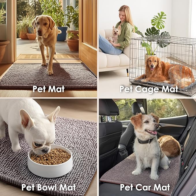 EHEYCIGA Super Absorbent Dog Door Mat for Muddy Paws 48x30 Inch Indoor, Front Doormat Outside Entrance, Quick Dry Chenille Washable Dog Crate Bed, Non-Slip Pet Rug Mud Mat Outdoor Entryway, Brown