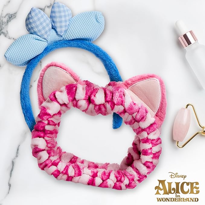 Disney Spa Headband, Soft, Plush, Adjustable, and Fun Hair Accessory for Skincare and Makeup Routines, 2 PK, Alice 1 by Belle Maison