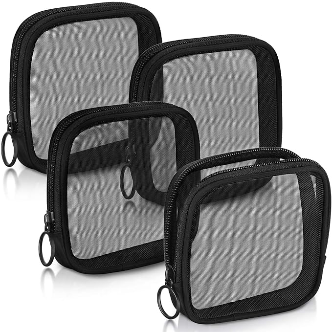 Weewooday 4 Pcs Mesh Makeup Bag Mesh Cosmetic Bag Travel Toiletry Pouch with Zipper Mini Makeup Cosmetic Purse for Daily Accessory(Small,Black)