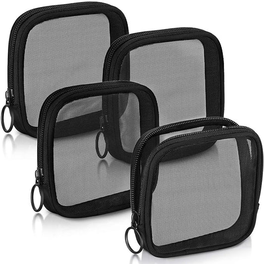 Weewooday 4 Pcs Mesh Makeup Bag Mesh Cosmetic Bag Travel Toiletry Pouch with Zipper Mini Makeup Cosmetic Purse for Daily Accessory(Small,Black)