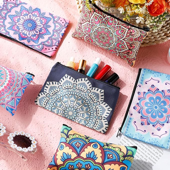 Reginary 20 Pieces Cosmetic Bag for Women, Roomy Makeup Bags with Zipper Toiletry Bag Pouch Travel Accessory Organizer Gifts, 7 x 4.3 Inches(Mandala)