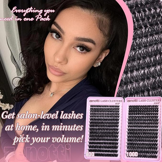 Lash Clusters 80D 100D Wispy Eyelash Clusters 544PCS Fluffy Cluster Eyelash Extensions D Curly Individual Lashes Pestañas Postizas 8-16MM Lashes Extensions for Beginners withThin Band by zenotti