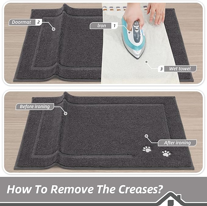 BEQHAUSE Dog Door Mat for Mud Paws Dirt Trapper Doormat Non-Slip Entryway Rugs Absorbent Welcome Mat Washable Indoor Floor Mat Low-Profile for Front Door, 20" x 32", Dark Grey