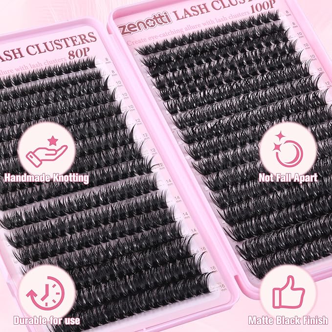 Lash Clusters 80D 100D Wispy Eyelash Clusters 544PCS Fluffy Cluster Eyelash Extensions D Curly Individual Lashes Pestañas Postizas 8-16MM Lashes Extensions for Beginners withThin Band by zenotti