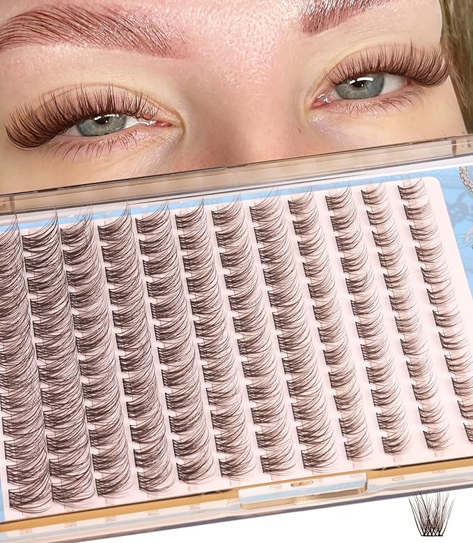 Mavphnee Brown Lash Clusters Dark Brown Eyelash Extensions Natural Cluster Lashes CC-Curly Pestañas Postizas Wispy Individual Lash Extensions 3D Lash 8-16MM Brown Eyelash Clusters 144PCS DIY at Home