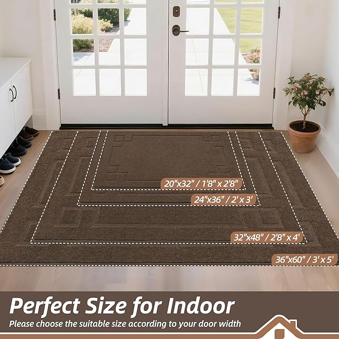 BEQHAUSE Door Mat 36" x 60", Non-Slip Door Mats Indoor Entryway Rugs Washable Low-Profile Absorbent and Stain Resist Floor Mats, Dog Door Mat for Front Back Door, Mud Wet Shoes & Paws, Brown