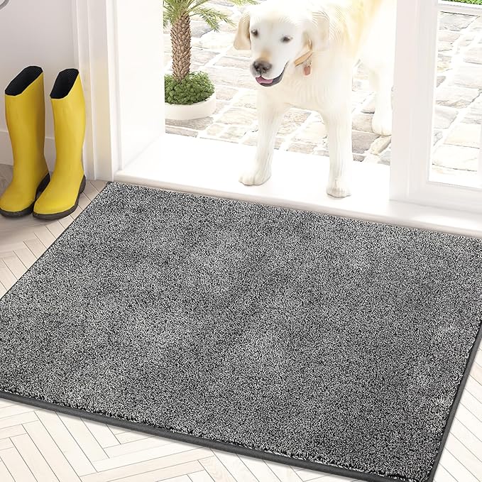 PURRUGS Dirt Trapping Door Mat 24" x 35.5", Non-Slip Machine Washable Entryway Rug, Dog Doormat, Indoor Front Door Mat, Super Absorbent Entry Rug for Muddy Shoes & Paws, Light Grey-Dark Grey