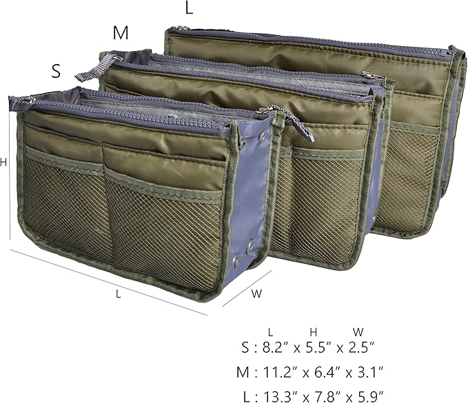 Vercord Purse Organizer Insert for Handbags Bag Organizers Inside Tote Pocketbook Women Nurse Nylon 13 Pockets Army Green Medium