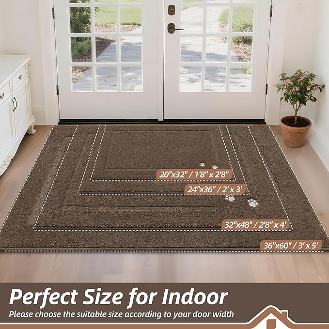 BEQHAUSE Dog Door Mat for Mud Paws Dirt Trapper Doormat Non-Slip Entryway Rugs Absorbent Welcome Mat Washable Indoor Floor Mat Low-Profile for Front Door, 36" x 60", Brown