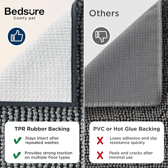 Bedsure Dog Door Mat for Muddy Paws, High-Low Absorbent Chenille Indoor Entrance Mud Dirt Trapper Soak-Stopper, Machine Washable Non-Slip Entryway Rug for Pets, 48"x30" Grey