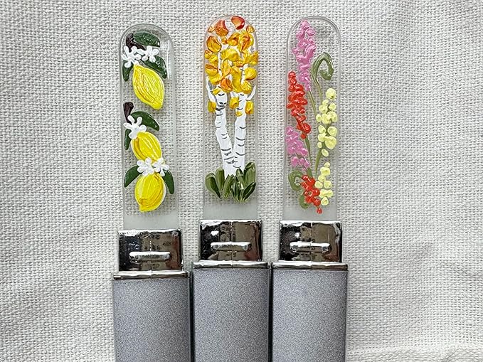 Hand-Painted Pastel Snapdragons Glass Nail File – Czech Crystal Manicure Tool, Gentle Durable Nail Care Gift for Women