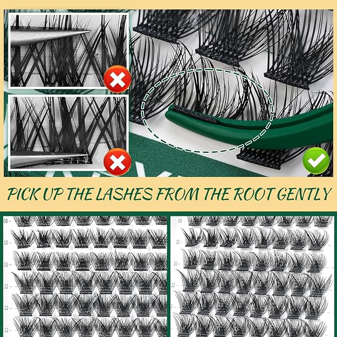 Lash Clusters 96pcs Individual Lashes D Curl 10mm Cluster Lashes KEYYOU Volume Wispy Lash Extension Soft&Comfortable Easy DIY at Home(Y03 D-10mm)