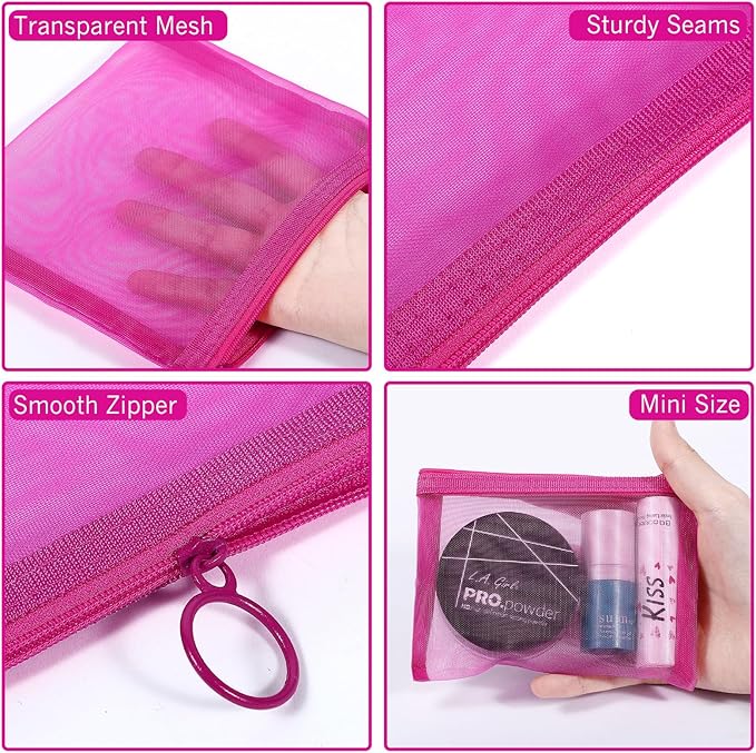 8 Pack Mini Zipper Mesh Makeup Bags, Nylon Cosmetic Bags Toiletry Purse Travel Organizer Bags Inside Bag for Office Travel Organization (Multicolor, M)