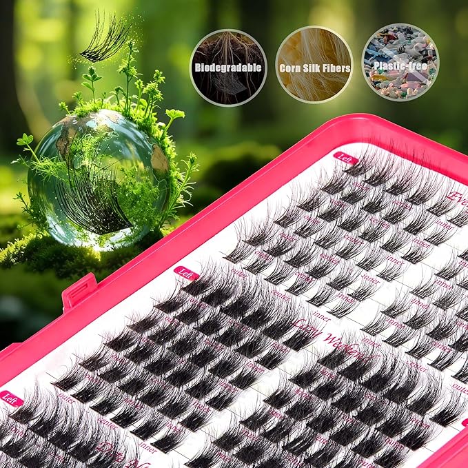 Lash Clusters - 0.05mm Wispy Natural Eyelash Clusters Fluffy Biodegradable Cruelty Free Eyelashes Lightweight Separate Left & Right Lash for Beginners DIY at Home