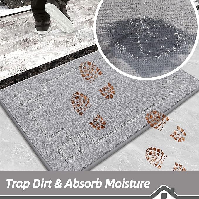 BEQHAUSE Door Mat 24" x 60", Non-Slip Door Mats Indoor Entryway Rugs Washable Low-Profile Absorbent and Stain Resist Floor Mats, Dog Door Mat for Front Back Door, Mud Wet Shoes & Paws, Light Grey