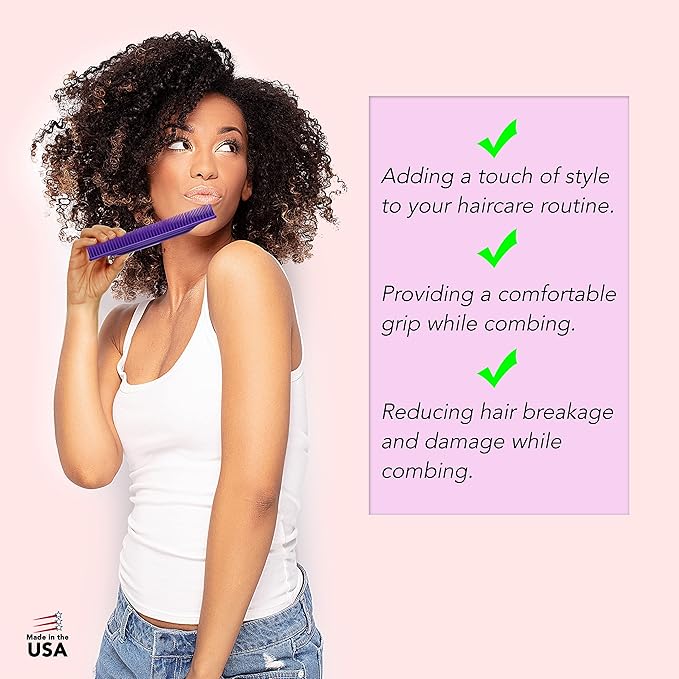 Allegro Combs 3-Row Detangling Comb, Wide Tooth Curl Defining Brush, Perfect for Women Curly Hair Stylists, Curl Defining Comb, Made In The USA, 1 Piece, Purple