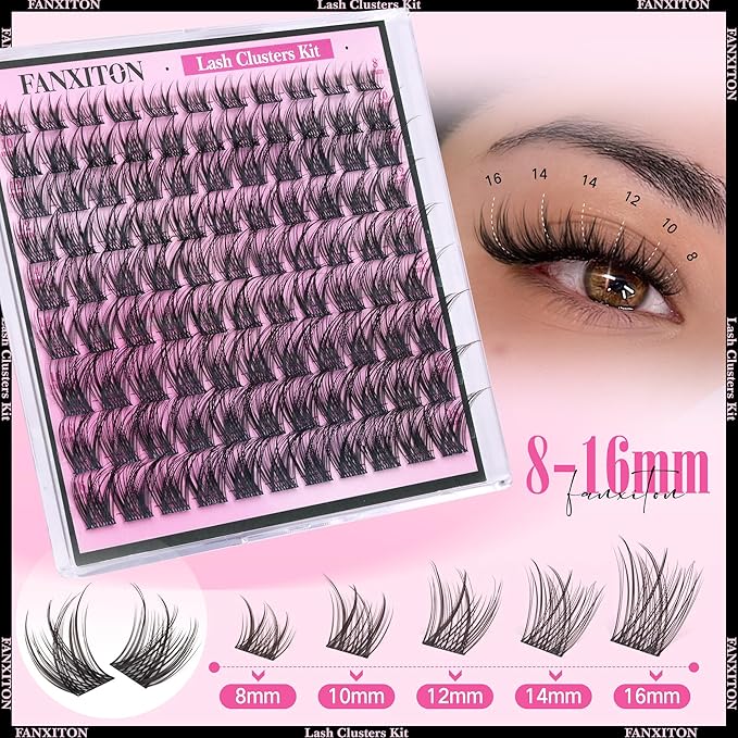 DIY Lash Extension Kit Natural Look Wispy Lash Clusters D Curl Lash Clusters with Lash Brush 8-16 mm Eyelash Extension Kit Individual Lashes Lash Cluster Kit For Beginners (No Glue)