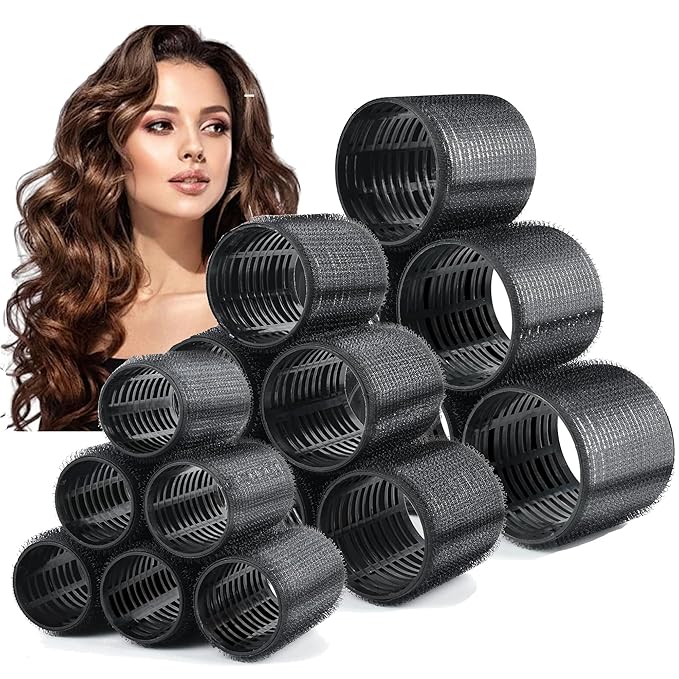 HYOUJIN 18 Pcs Thermal Hair Rollers,Self Grip Jumbo Thermal Curlers Set,Large Rollers for Women,Heatless Curlers for Blowout Volume and Curling Look for Long,Short Hair(Black,60 48,36mm)
