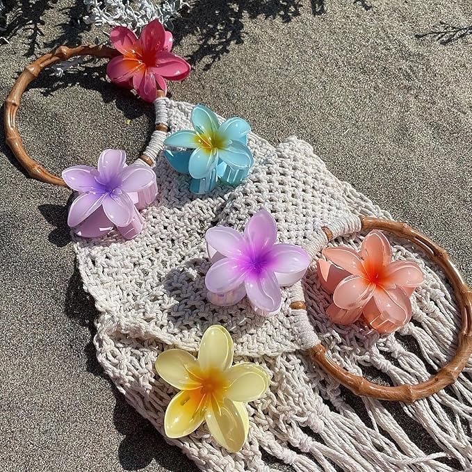 Flower Hair Claw Clips-4PCS for Thick Hair,Strong Hold Nonslip,Hawaiian,Cute Large Hair Clips,Banana Clip for Thin Hair,Hair Accessories for Women Girls Holiday Gifts (A-4pcs large colorful