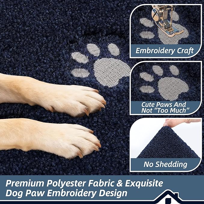 BEQHAUSE Dog Door Mat for Mud Paws Dirt Trapper Doormat Non-Slip Entryway Rugs Absorbent Welcome Mat Washable Indoor Floor Mat Low-Profile for Front Door, 32" x 48", Navy Blue